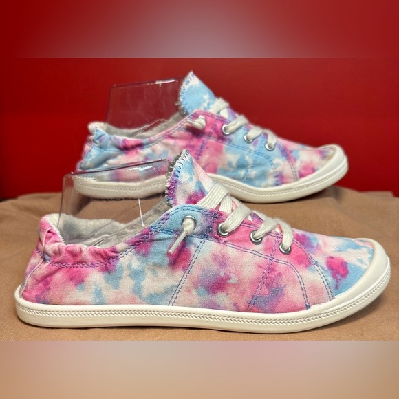 SO Slip On Canvas Sneakers Pink Blue White Tie Dye Women’s Size 9.5 - Picture 5 of 10